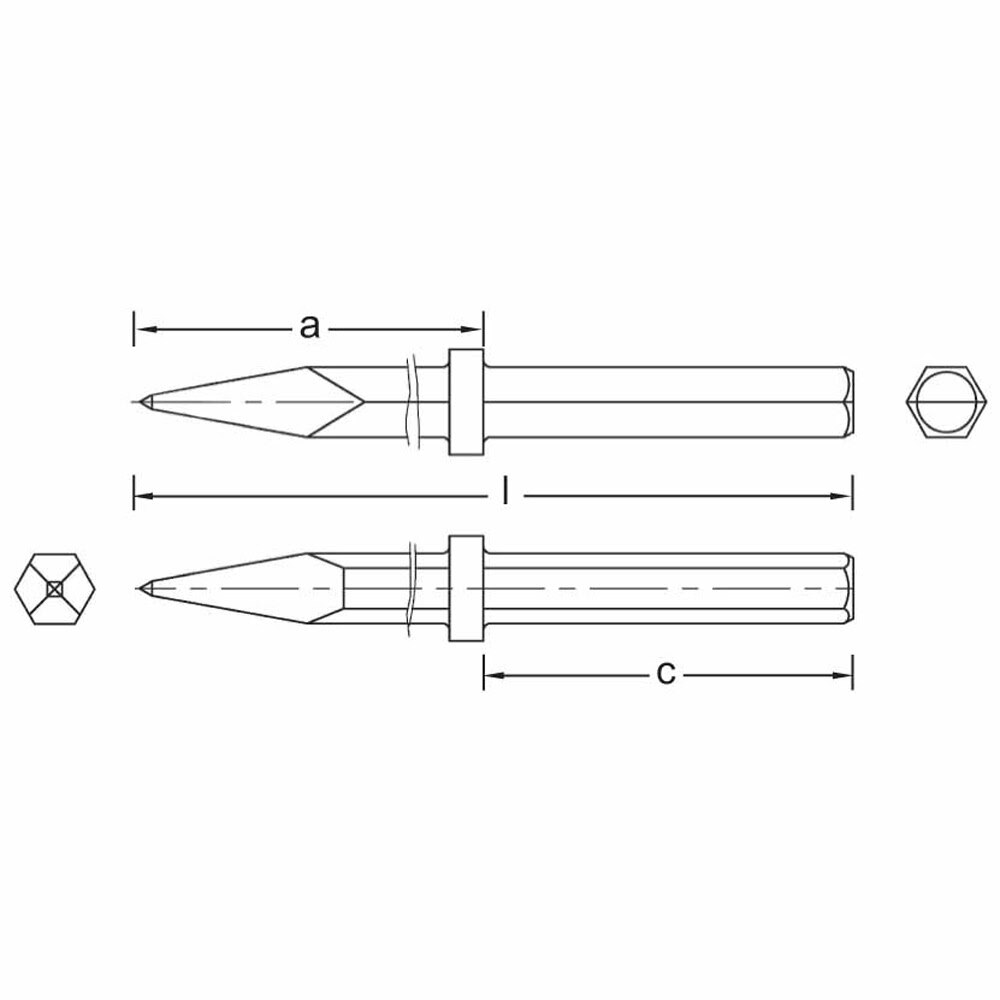 Carltsoe Safety CS Unitec Ex318R-14B Copper Beryllium Non-Sparking, Non-Magnetic, Corrosion Resistant Bull Point Chisel, 1-1/8" Hex Shank - 2