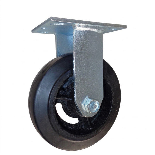 Caster I3418-6 6" x 2" Rigid Mold On Rubber Wheel Caster with Roller Bearing Top Plate
