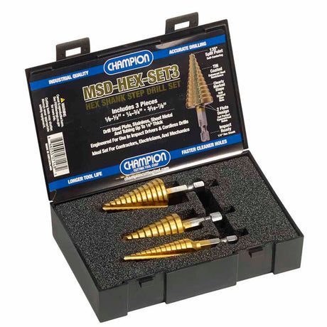 Champion Cutting Tool MSD-HEX-SET3 Step Drill Set - 3-Piece