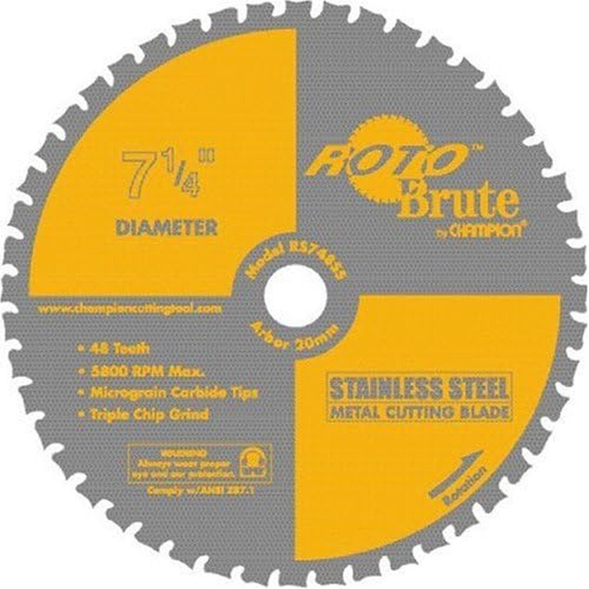 Champion RS748SS 7-1/4" 48 Tooth TCG Stainless Steel Metal Cutting Blade 20 mm Arbor