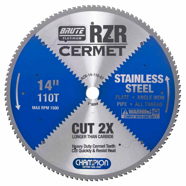 Champion RZR-14-110-ST Metal Circular Saw Blade - 14" Dia, 110 Teeth - Stainless Steel Cutting