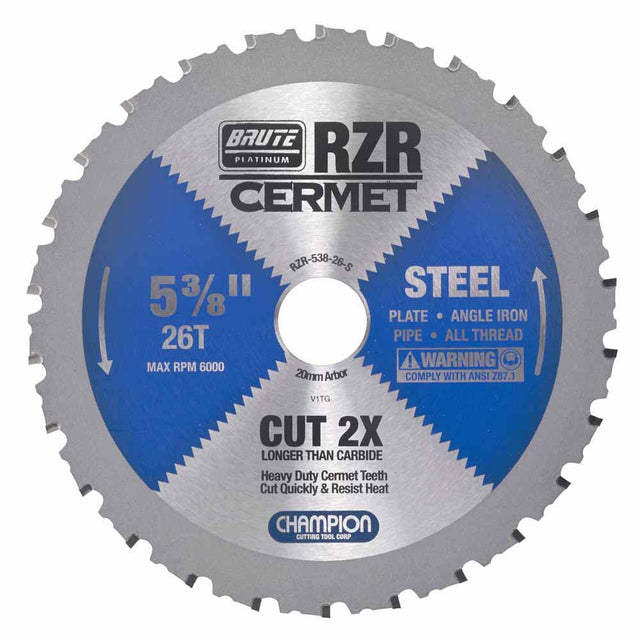 Champion Cutting Tool RZR-538-26-S Metal Circular Saw Blade - 5-3/8" Dia, 26 Teeth - Steel Cutting