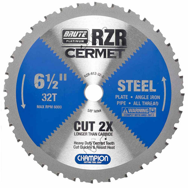 Champion Cutting Tool RZR-612-32-S Metal Circular Saw Blade - 6-1/2" Dia, 32 Teeth - Steel Cutting