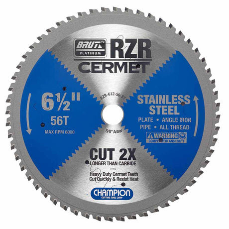 Champion RZR-612-56-ST Metal Circular Saw Blade - 6-1/2" Dia, 56 Teeth - Stainless Steel Cutting