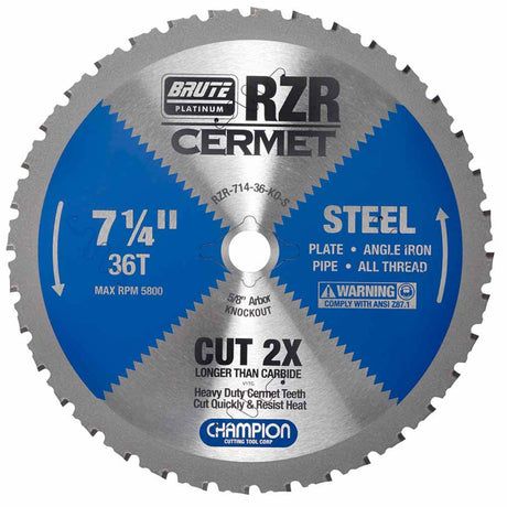 Champion RZR-714-36-KO-S Metal Circular Saw Blade - 7-1/4" Dia, 36 Teeth, Diamond Knockout