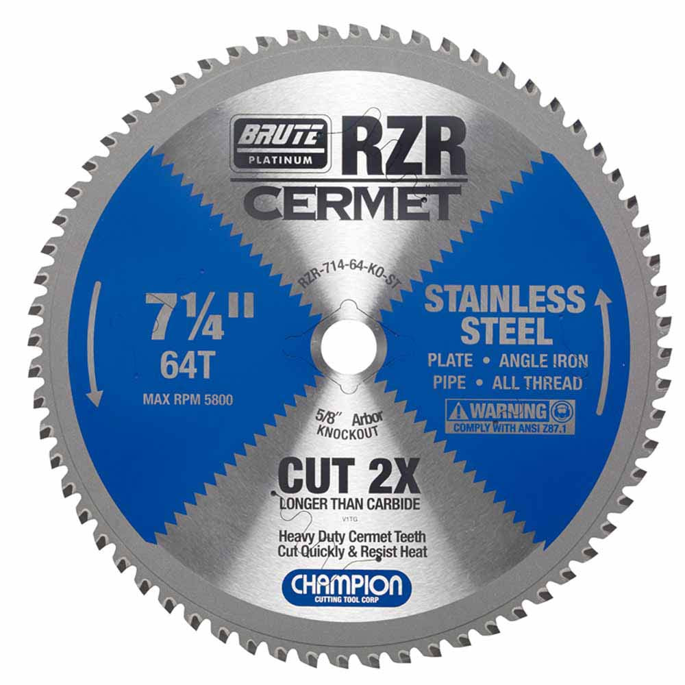 Champion RZR-714-64-KO-ST Metal Circular Saw Blade - 7-1/4" Dia, 64 Teeth, Diamond Knockout