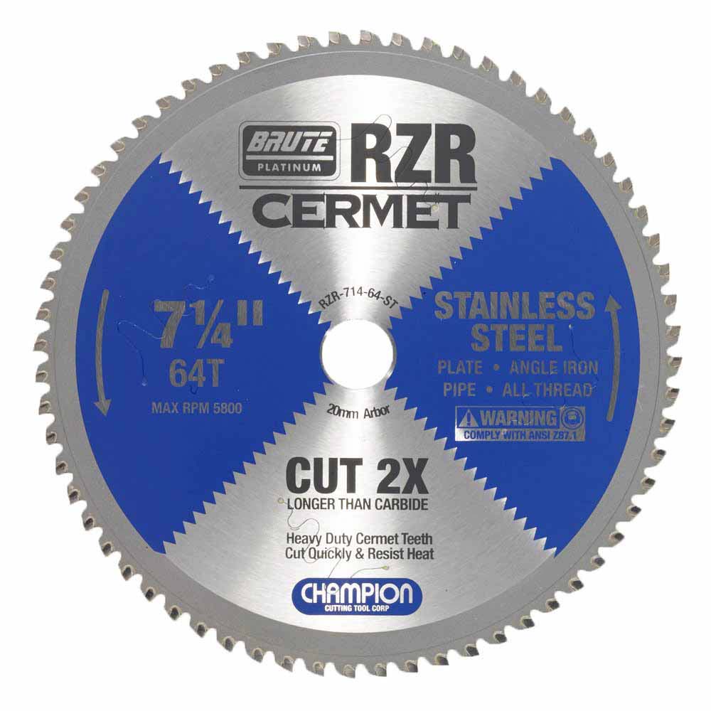 Champion RZR-714-64-ST Metal Circular Saw Blade - 7-1/4" Dia, 64 Teeth - Stainless Steel Cutting