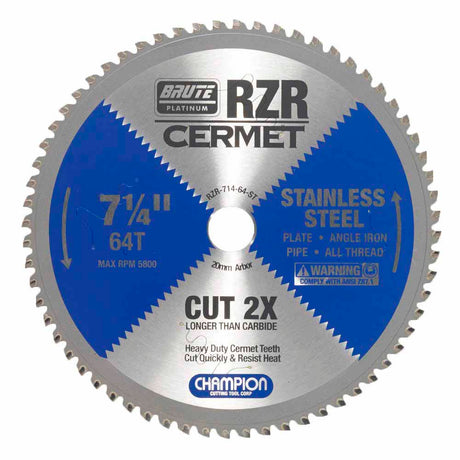 Champion RZR-714-64-ST Metal Circular Saw Blade - 7-1/4" Dia, 64 Teeth - Stainless Steel Cutting