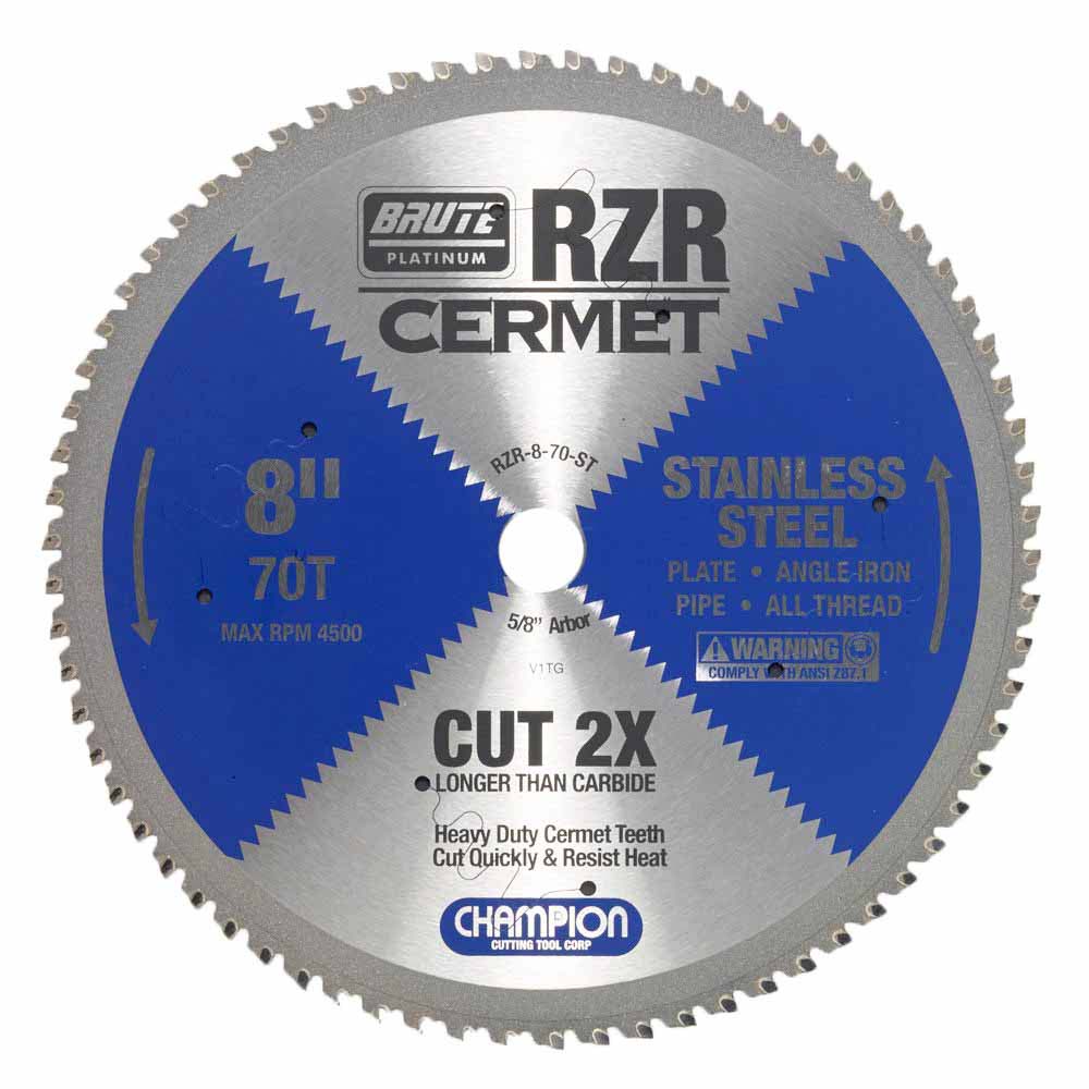 Champion Cutting Tool RZR-8-70-ST Metal Circular Saw Blade - 8" Dia, 70 Teeth - Stainless Steel Cutting