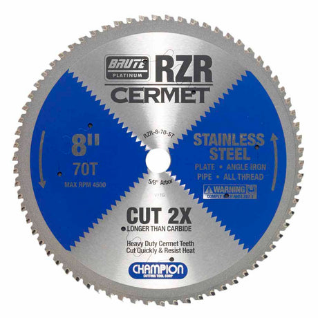 Champion Cutting Tool RZR-8-70-ST Metal Circular Saw Blade - 8" Dia, 70 Teeth - Stainless Steel Cutting