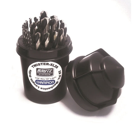 Champion TWISTER-XL28 Champion 29 Piece Twister Brute Platinum XL28 HSS 1/16" thru 1/2" x 64ths Mechanics Length Drill Set