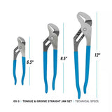 Channel Lock GS-3XECP Speedgrip Tongue and Groove Pliers Set 6.5" 9.5" 12" (3 Piece) - 3