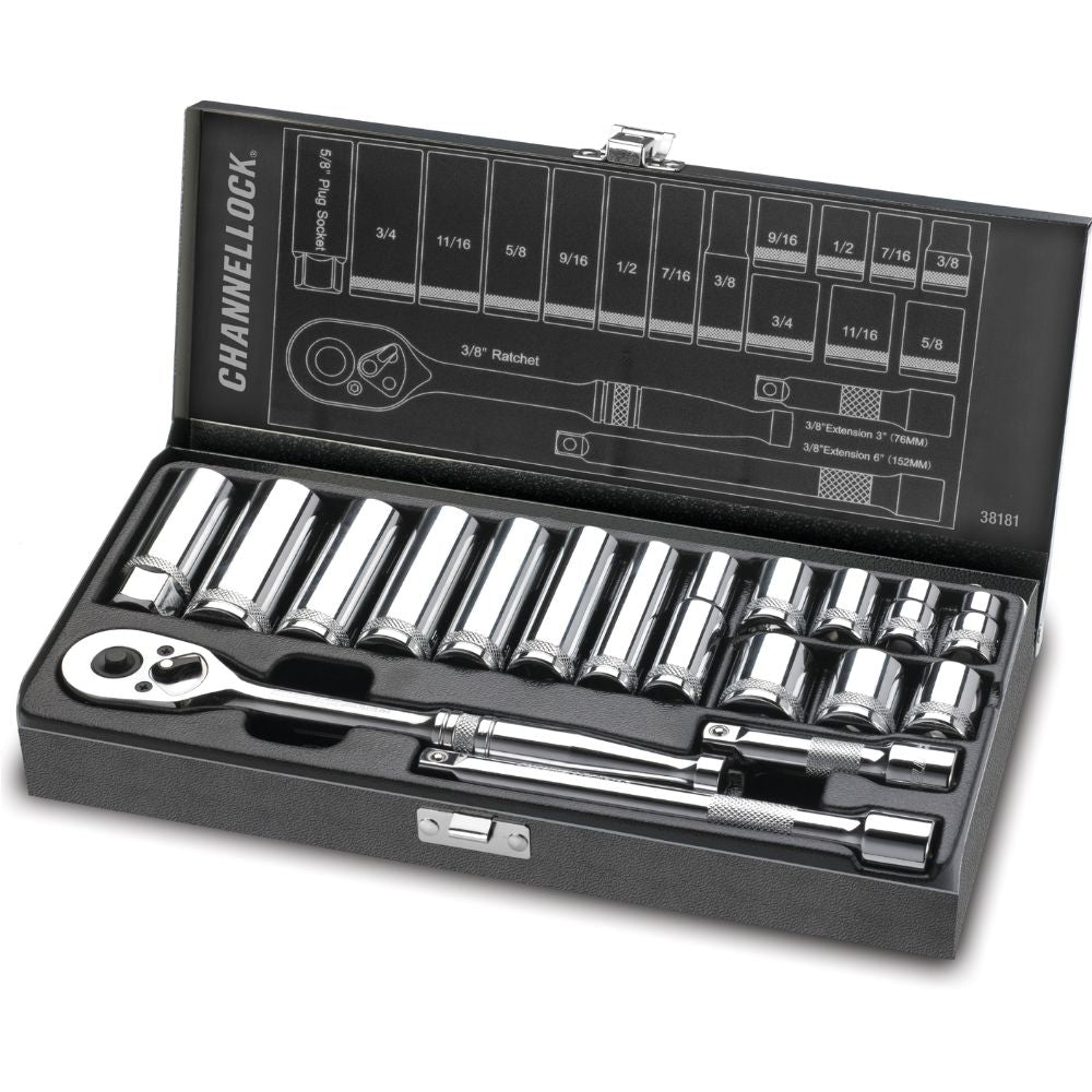 Channel Lock 38181 18-Piece 3/8" SAE Drive Socket Set