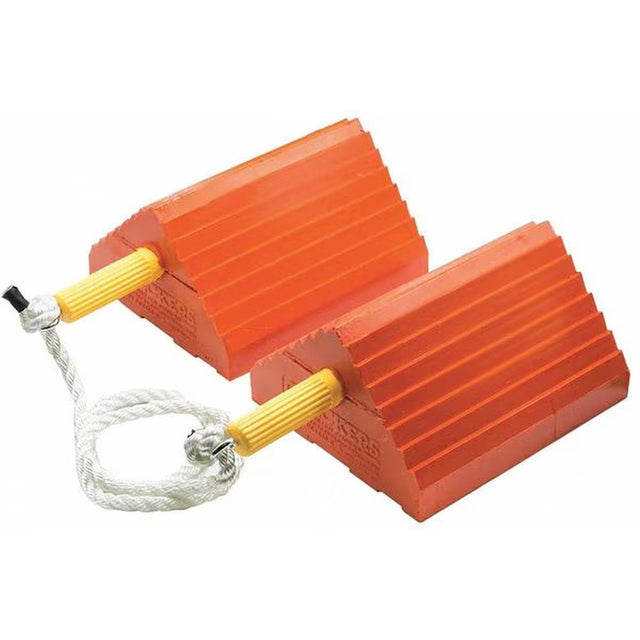 Checkers UC1400-6-P Orange Urethane Utility Wheel Chock Set 9 in D x 5 in H x 16 in W with 48 Inch Rope Tether (2 Pack)