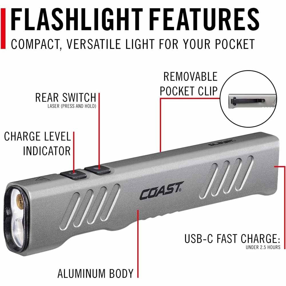 Coast 31013 Slayer Laser Rechargeable Led Flashlight With Laser 1000 Lumens 105M Beam 47H - 3