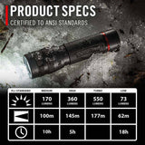 Coast 31054 Gx10 Flashlight Waterproof Dual Power 550 Lumens 177M Beam 18H - 7