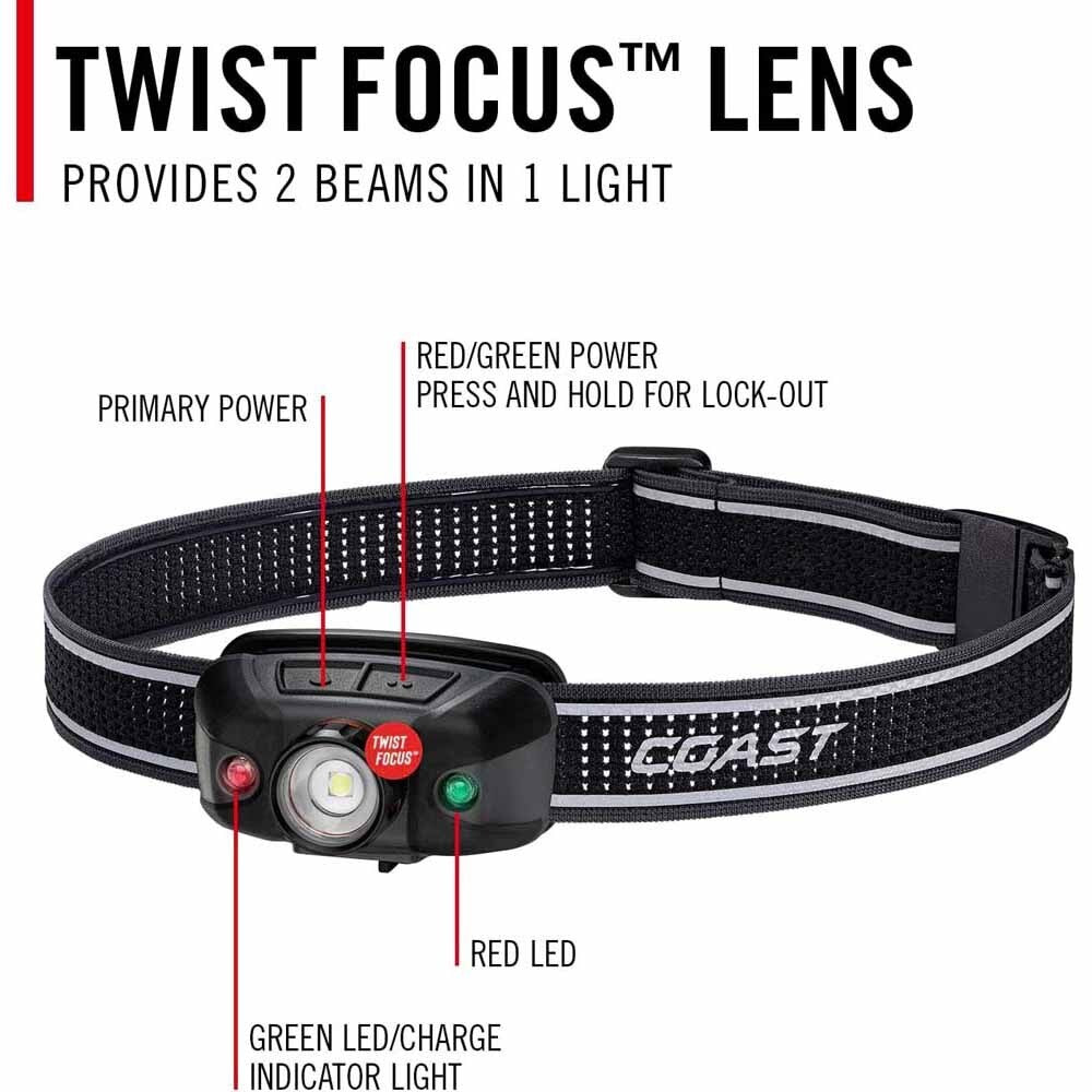 Coast 31131 Flx40R Headlamp Usb-C Rechargeable Tri-Color Beam 800 Lumens 137M 10H - 2