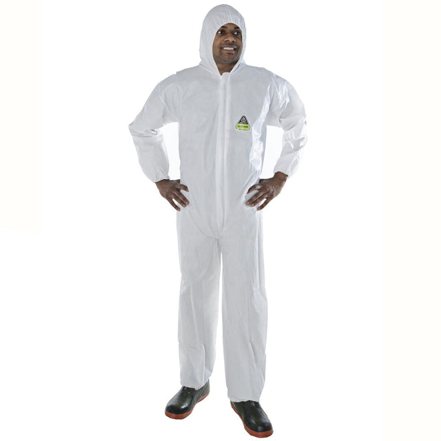 Cordova Safety CPH4XL Defender White Microporous Disposable Coverall with Hood and Zipper Front Size 4XL