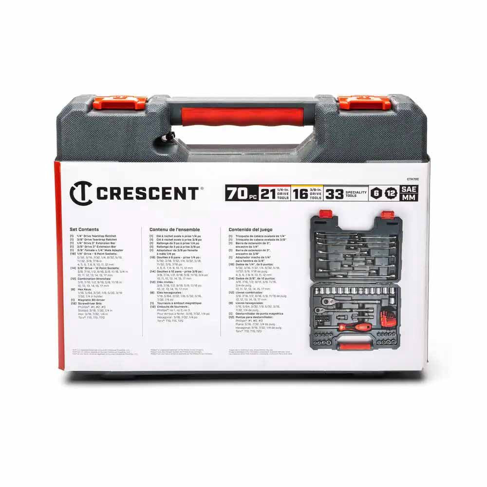 Crescent CTK70C 70 Pc. 1/4" & 3/8" Drive 6 & 12 Point Standard SAE/Metric Mechanics Tool Set - 3