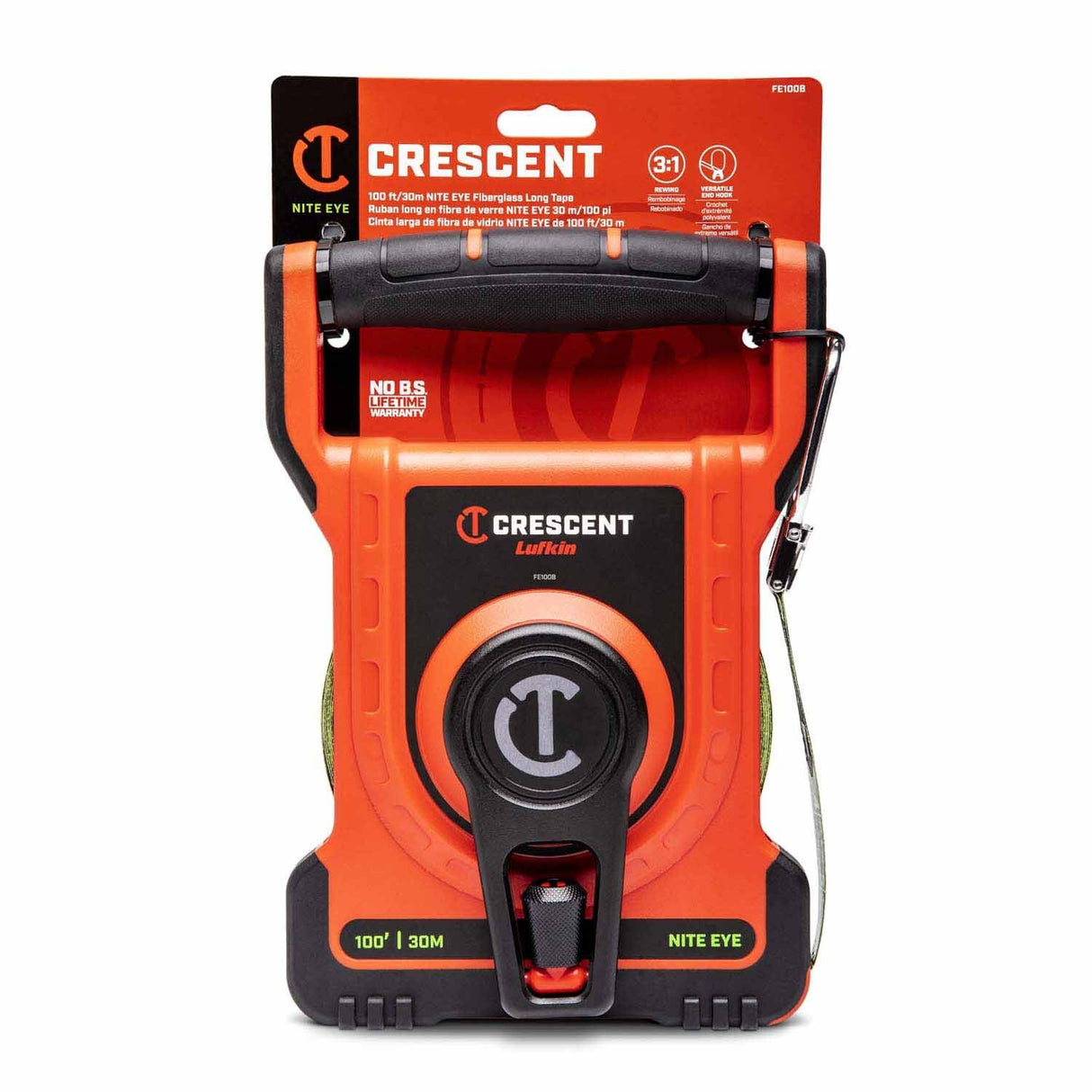 Crescent FE100B 1/2 x 100'/30 m NITE EYE Fiberglass Long Tape - 3