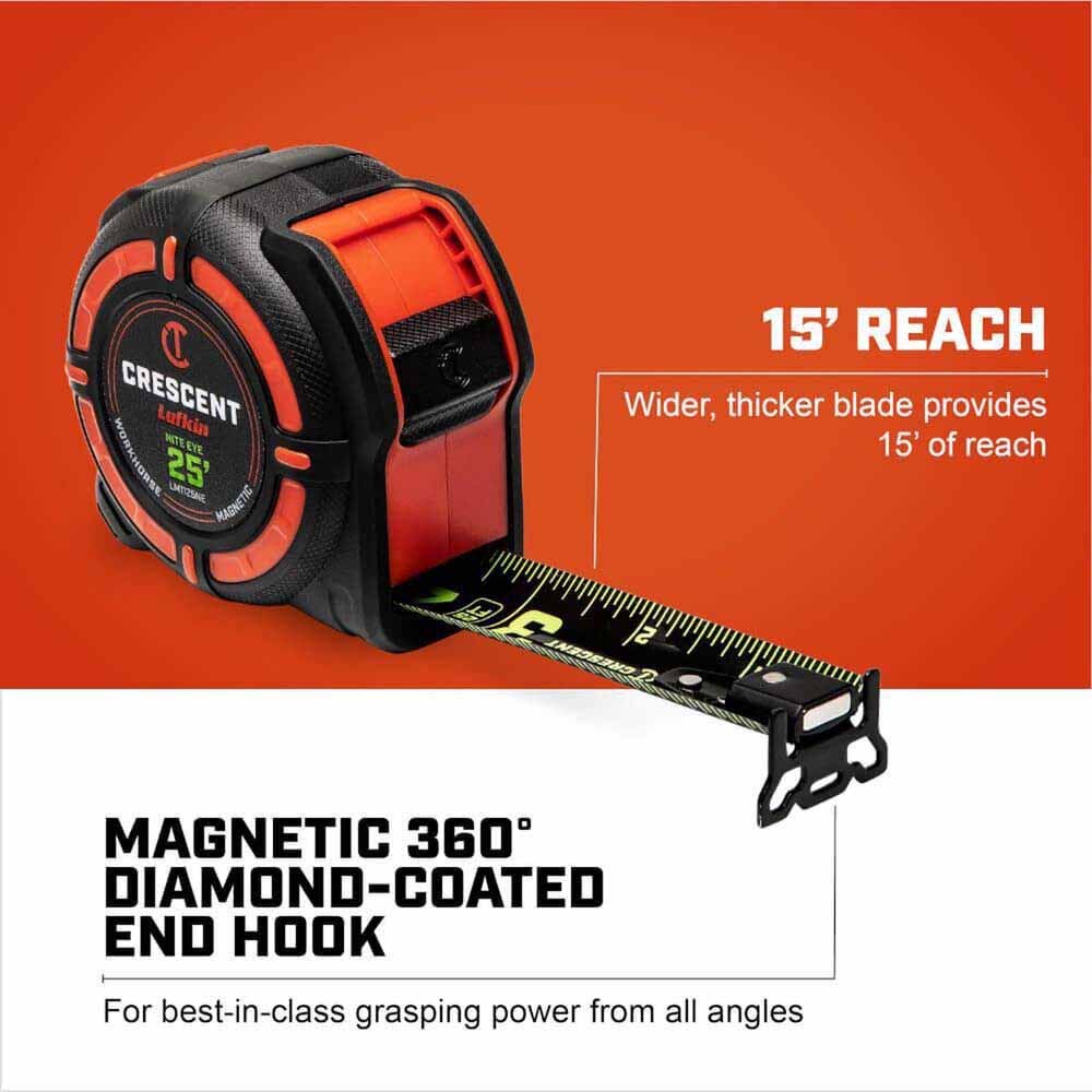 Crescent LM1125NE 1-1/4" x 25' WORKHORSE NITE EYE Magnetic Tape Measure - 3
