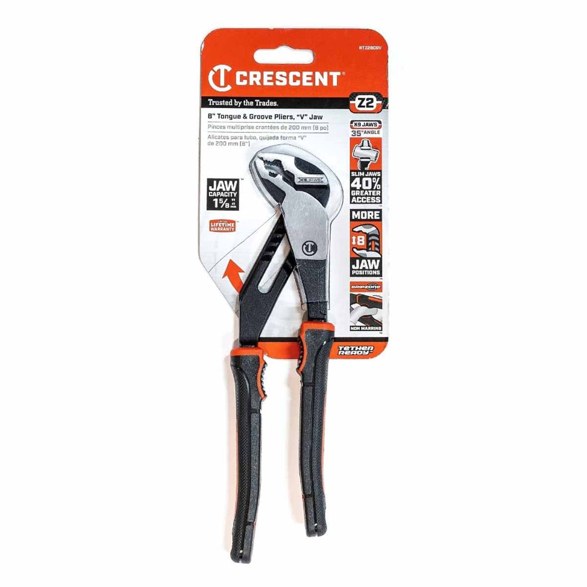 Crescent RTZ28CGV 8" Z2 K9™ V-Jaw Dual Material Tongue and Groove Pliers - 2