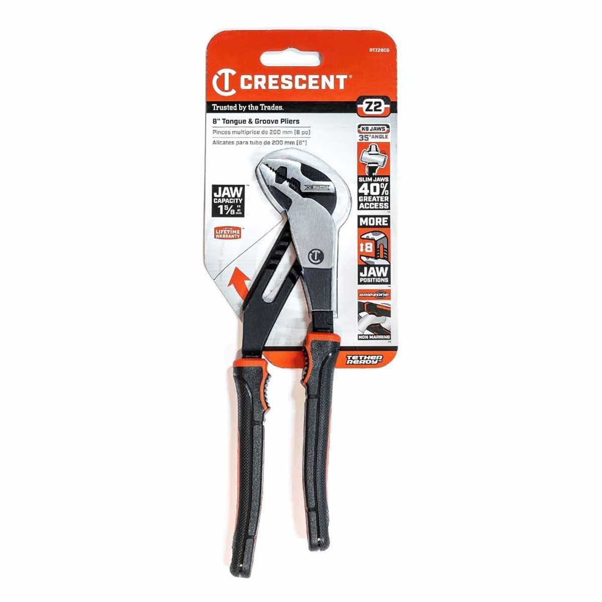 Crescent RTZ28CG 8" Z2 K9™ Strt Jaw Dual Material Tongue and Groove Pliers - 2