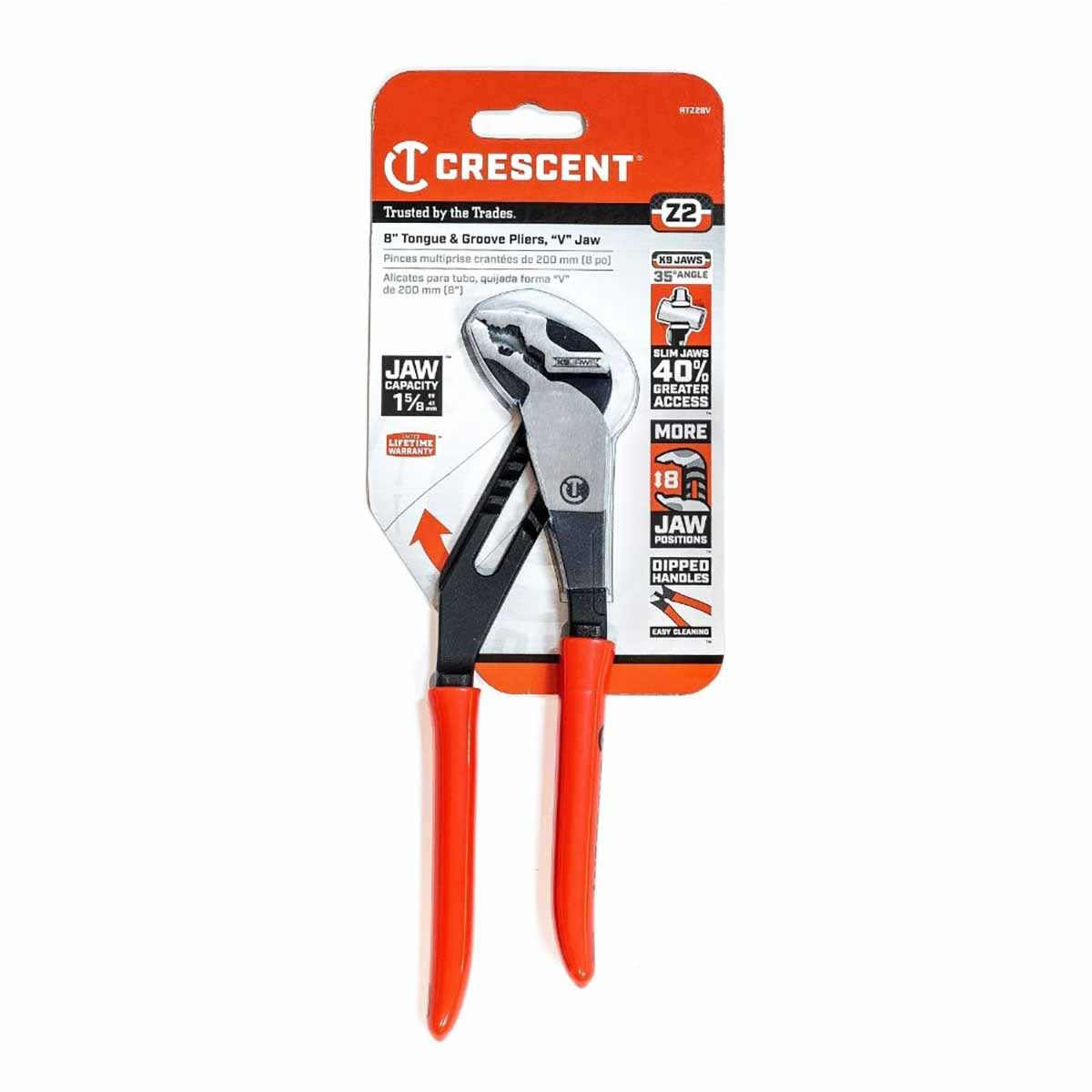 Crescent RTZ28V 8" Z2 K9™ V-Jaw Dipped Handle Tongue and Groove Pliers - 2