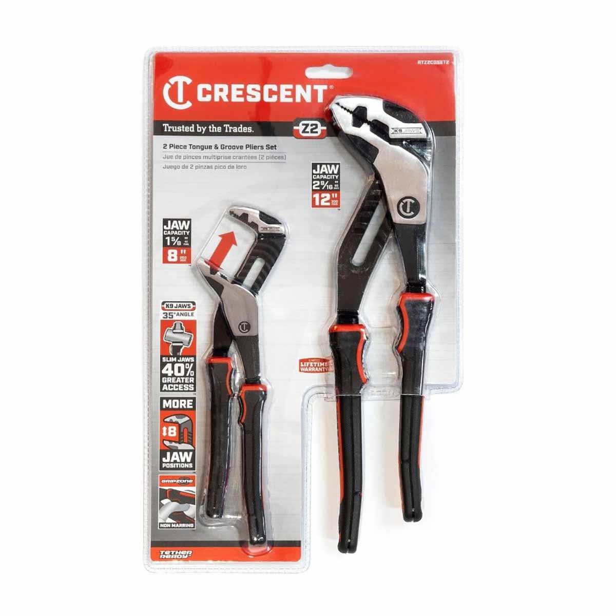 Crescent RTZ2CGSET2 2 Pc. Z2 K9™ Strt Jaw Dual Material T & G  Plier Set - 2