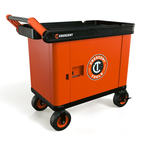 Crescent Tools IUC2S8CBM-1DLR RAILWORKS 2 Shelf Industrial Utility Cart with 8" Casters and Lockable 1 Door Storage