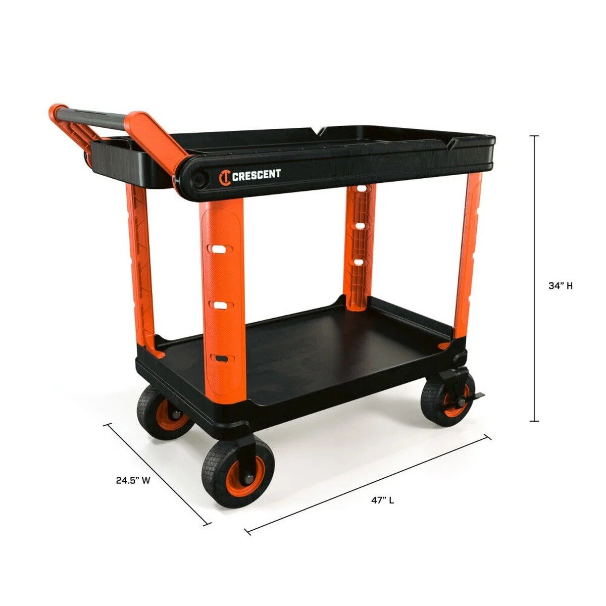 Crescent Tools IUC2S8CBM-1DLR RAILWORKS 2 Shelf Industrial Utility Cart with 8" Casters and Lockable 1 Door Storage - 2