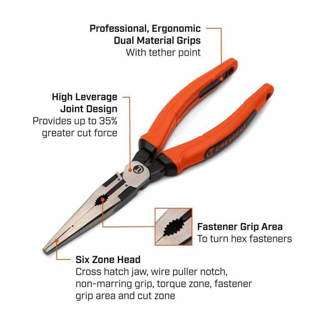 Crescent Z6548CGR-06 8" Z2 Long Nose Plier with Cushion Grip Rawhide Handle - 2