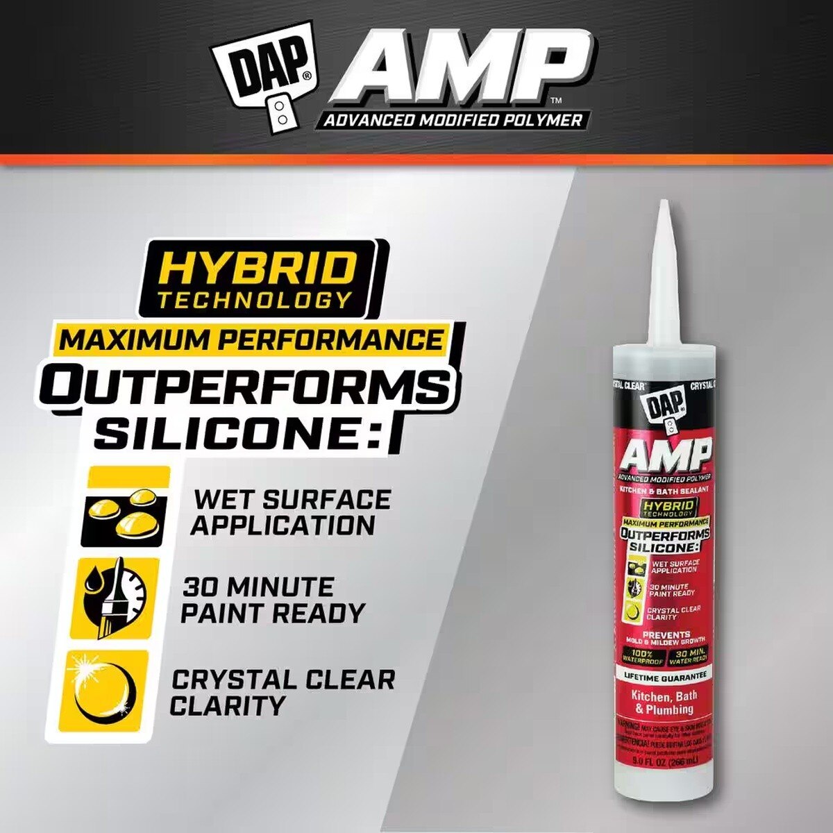 DAP 802-00763 9 oz Crystal Clear Kitchen and Bathroom Modified Polymer Sealant - 2