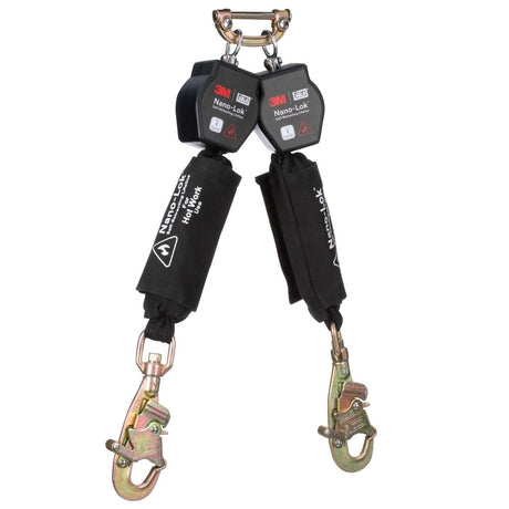 DBI Sala 3100566 Nano-Lok Twin-Leg Hot Work Self-Retracting Lifeline with Quick Connect, Web, Swivel Snap Hooks, 6'