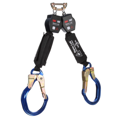 DBI Sala 3100571 Nano-Lok Twin-Leg Hot Work Self-Retracting Lifeline with Quick Connect, Web, Aluminum Rebar Lock Hook, 6'