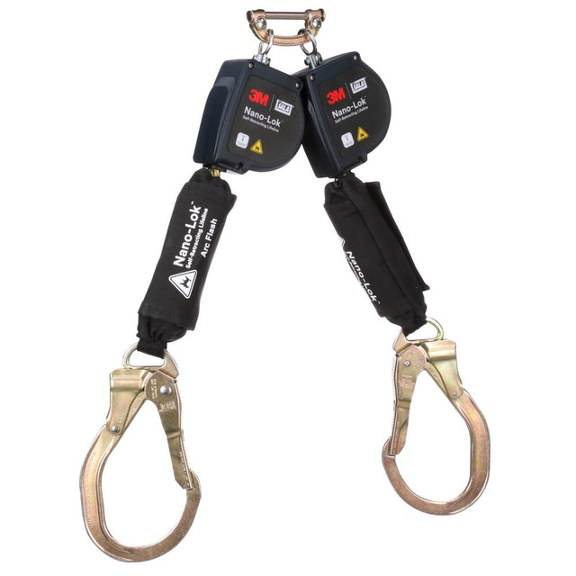 DBI Sala 3100585 Nano-Lok Twin-Leg Arc Flash Self-Retracting Lifeline with Quick Connect, Web, Steel Rebar Lock Hooks, 8'