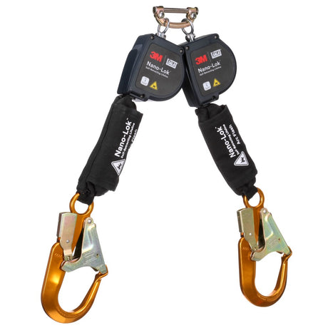 DBI Sala 3100587 Nano-Lok Twin-Leg Arc Flash Self-Retracting Lifeline with Quick Connect, Web, Aluminum Rebar Hooks, 8'