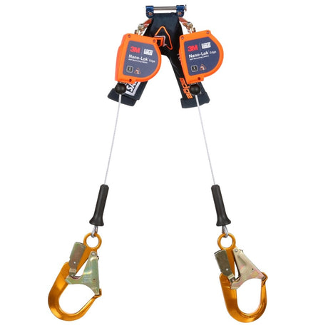 DBI Sala 3500280 Nano-Lok Edge Twin-Leg Personal Self Retracting Lifeline, Cable, Aluminum Rebar Hook, 8 ft, Class 2, ANSI