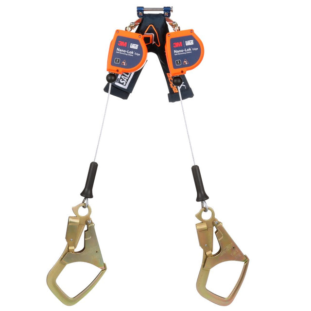 DBI Sala 3500281 Nano-Lok Edge Twin-Leg Personal Self-Retracting Lifeline, Cable, Steel Rebar Hook, 6 ft, Class 2, ANSI