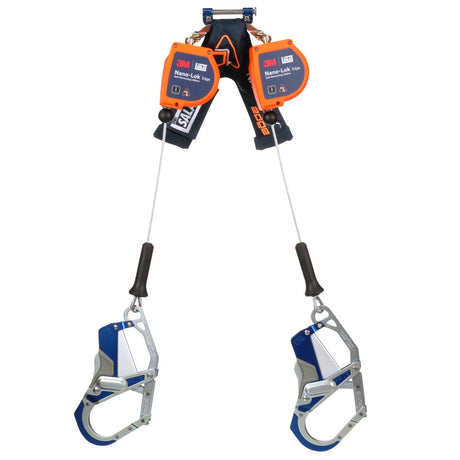 DBI Sala 3500283 Nano-Lok Edge Twin-Leg Personal Self Retracting Lifeline, Cable, Aluminum Comfort Hook, 7 ft, Class 2 ANSI