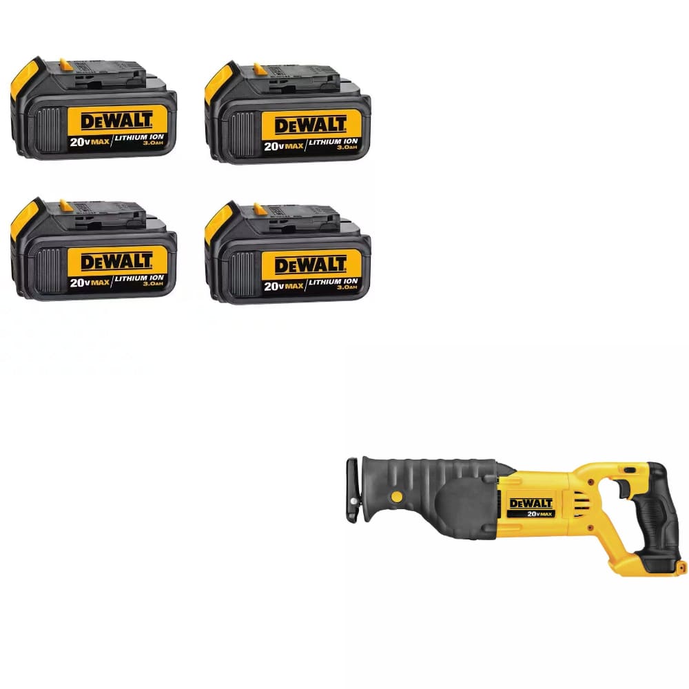 DeWalt DCB200-4 20V MAX Premium Battery, 4-Pack W/ DCS380B 20V MAX Recip Saw