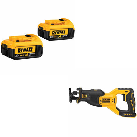 DeWalt DCB204-2 Battery, 2 Pack Kit W/ FREE DCS382B Recip Saw