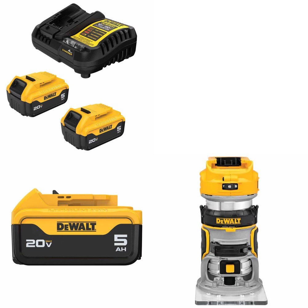DeWalt DCB205-2C 20V Battery Kit W/ FREE DCB205 5.0Ah Battery and FREE DCW600B Router