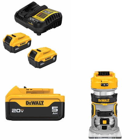 DeWalt DCB205-2C 20V Battery Kit W/ FREE DCB205 5.0Ah Battery and FREE DCW600B Router