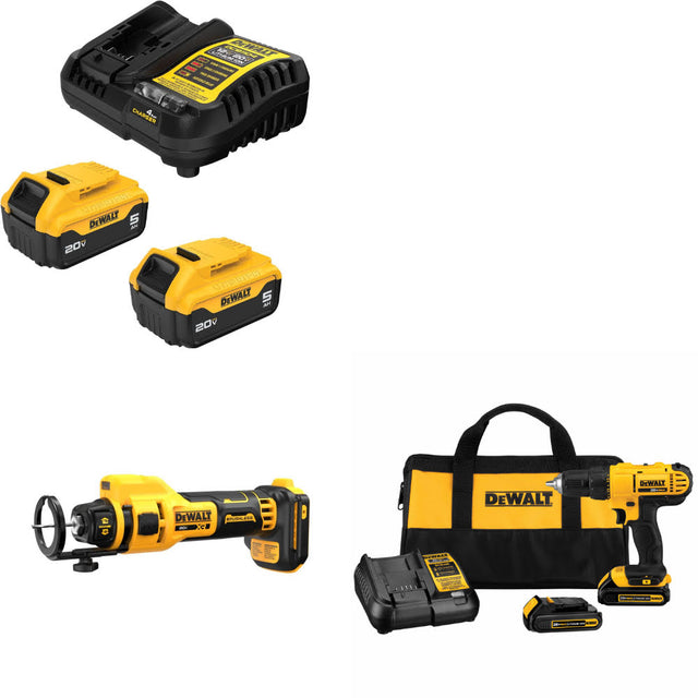 DeWalt DCB205-2C 20V Starter Kit W/ DCE555B 20V Cut-Out Tool & Drill/Driver Kit