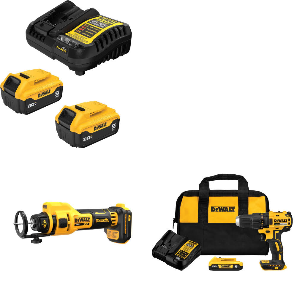 DeWalt DCB205-2C 20V Starter Kit W/ DCE555B 20V Cut-Out Tool & Drill/Driver Kit