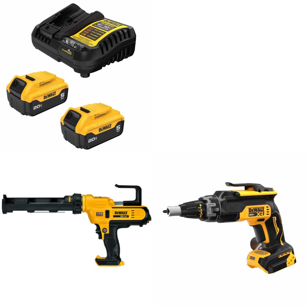 DeWalt DCB205-2C 20V 5Ah Battery Kit W/ FREE DCE560B Caulk Gun and FREE DCF630B Screwgun