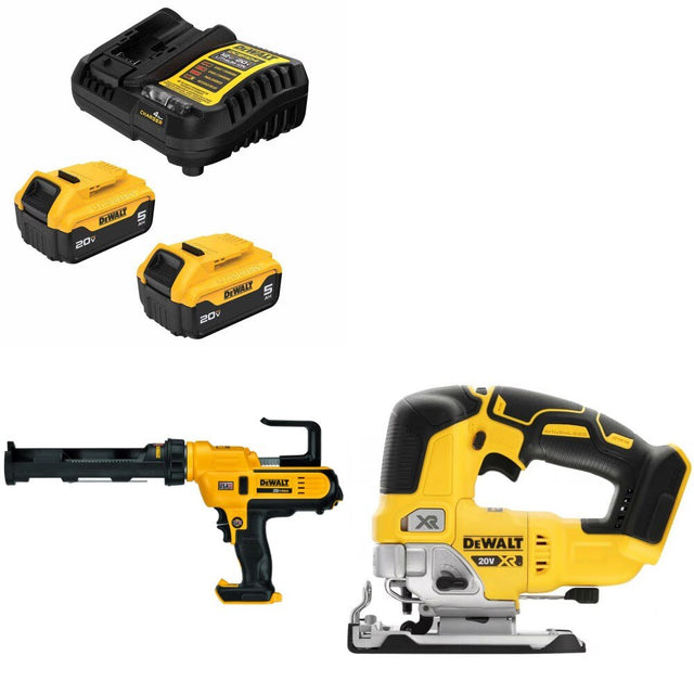 DeWalt DCB205-2C 20V 5Ah Battery Kit W/ FREE DCE560B Caulk Gun and FREE DCS334B Jig Saw