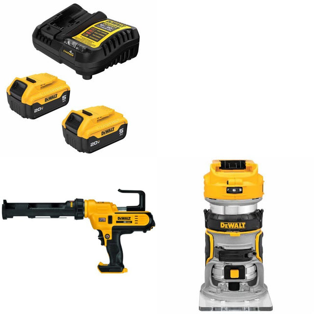 DeWalt DCB205-2C 5Ah Battery Kit W/ FREE DCE560B Caulk Gun and FREE DCW600B Router