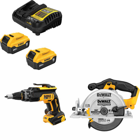 DeWalt DCB205-2C 20V Max Starter Kit W/ DCF630B 20V Screwgun & Circ Saw, Bare